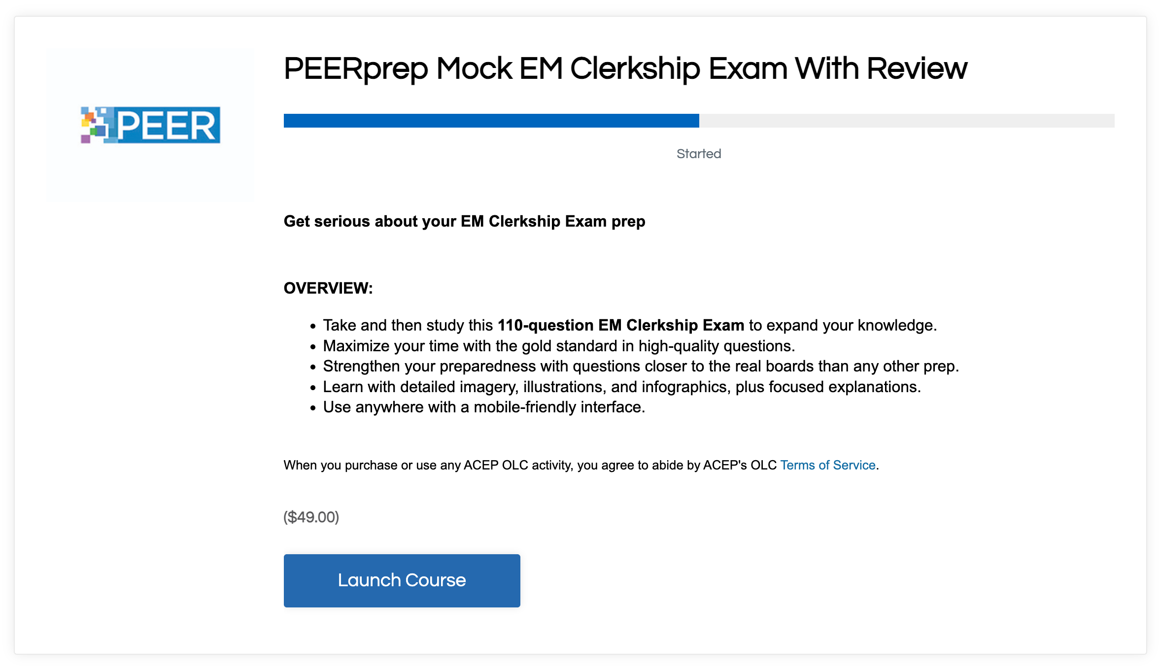 PEERprep Clerkship Exam OLC Card PEERprep Clerkship Exam OLC Card